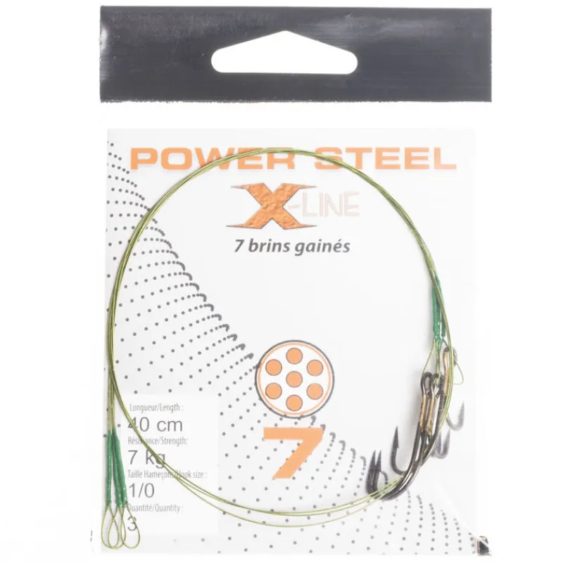 Découverte Pêche Du Carnassier|Hameçons Et Montages - X-LINE Bas de ligne acier carnassier power steel 7 brins 0 cm + ham. ryder (x3)