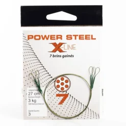 Découverte Pêche Du Carnassier|Hameçons Et Montages - X-LINE Bas de ligne acier carnassier power steel 7 brins 27cm (x3)