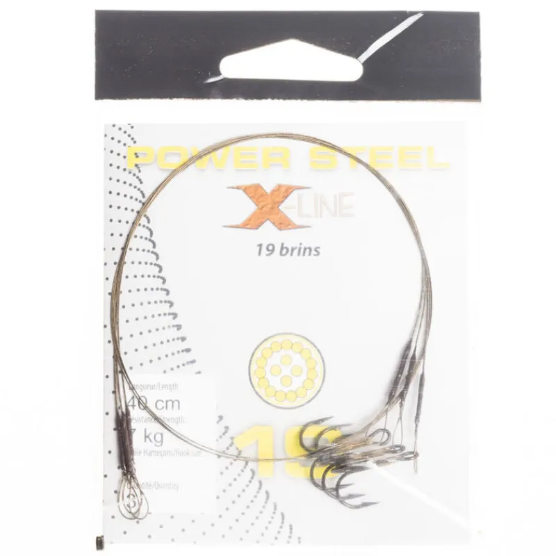 Découverte Pêche Du Carnassier|Hameçons Et Montages - X-LINE Bas de ligne acier carnassier power steel 19 brins 0cm + ham. triple (x3)
