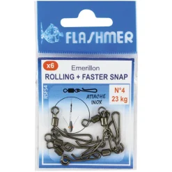 Montages / Hameçons - FLASHMER Emerillon rolling à agrafe faster snap