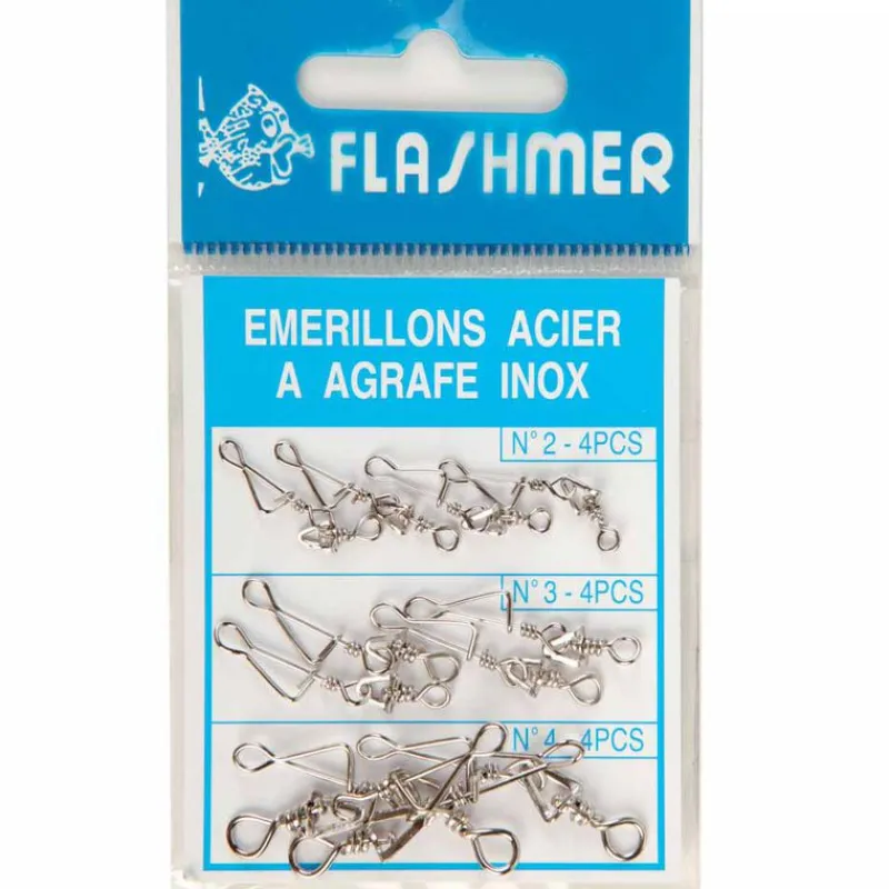 Découverte Pêche En Mer|Montages / Hameçons - FLASHMER Emerillons agrafes kit de 12 émerillons inox