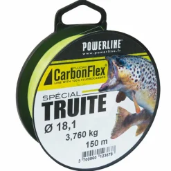 Tresses, Nylons, Fluorocarbones - POWERLINE Fluorocarbone Carbonflex Spécial Truite Vert/Blanc 150m