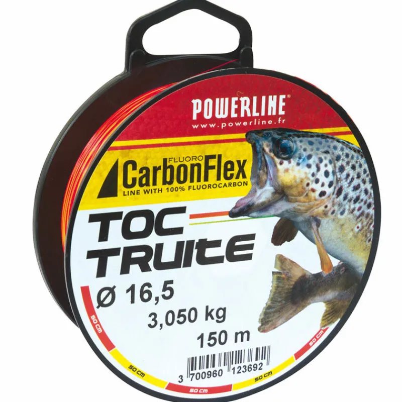 Tresses, Nylons, Fluorocarbones - POWERLINE Fluorocarbone Carbonflex Toc Truite Orange/Blanc 150m