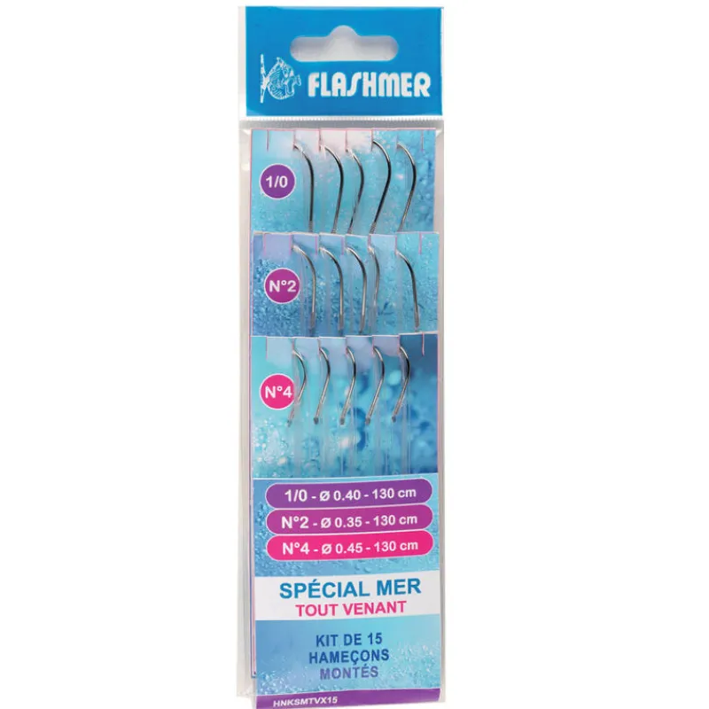 Bas De Lignes / Lignes Montées|Montages / Hameçons - FLASHMER Kit 15 hamecons montés mer special mer tout venant