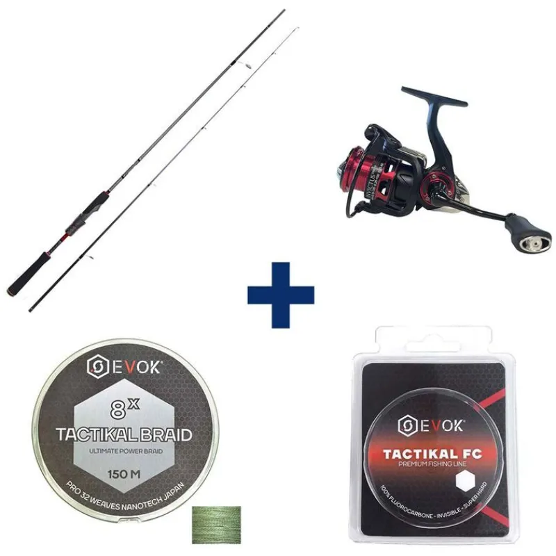 Packs Et Ensembles - EVOK Pack Canne Invictus V2 2.01m, 5-14g + Moulinet Invictus 2500Fd + Tresse + Fluorocarbone