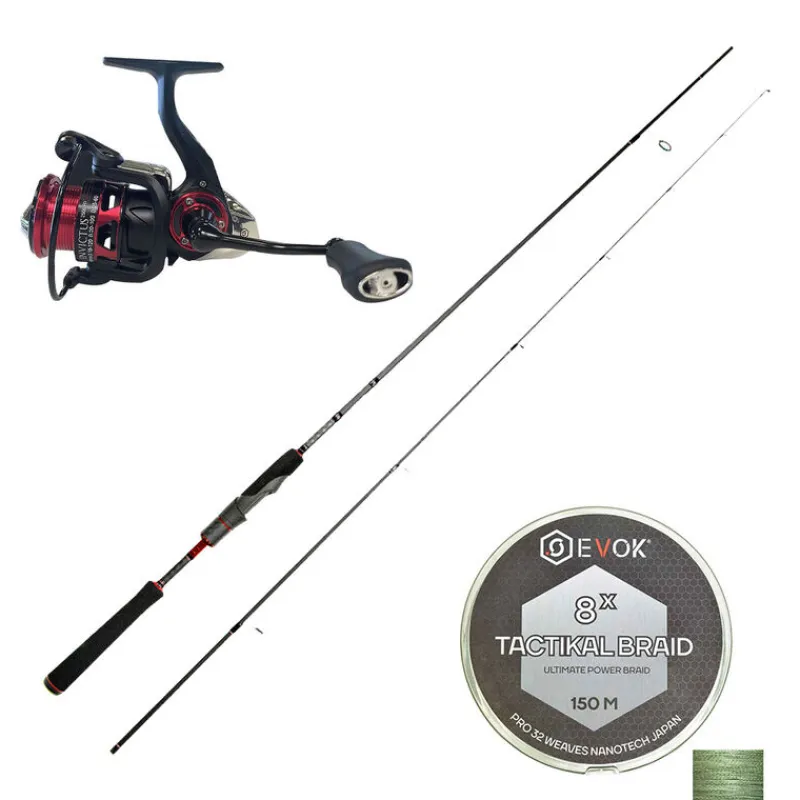 Packs Et Ensembles - EVOK Pack Canne Spinning Invictus V2 2.26m, 3-10g + Moulinet Invictus 2500FD + Tresse Tactikal Braid 0.10mm