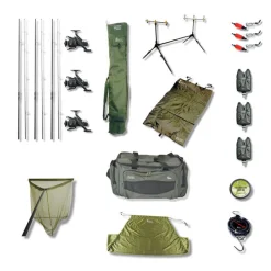 Packs - TEAM CARPFISHING Pack Carpe Complet 3 Combos + Detecteurs + Rod pod + Epuisette + Tapis + Peson + Sac de pesée + Carryall + Nylon