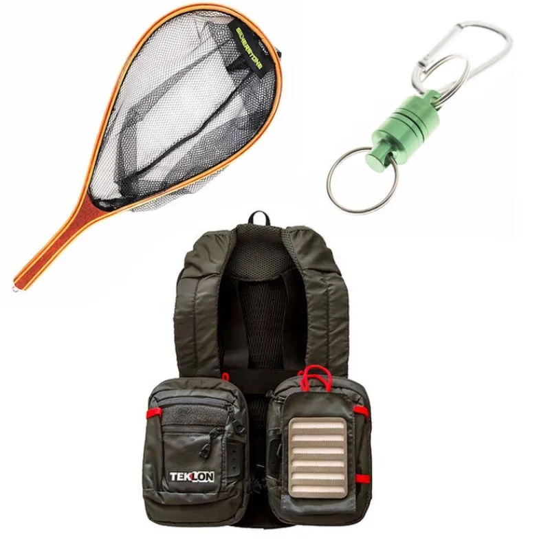 Packs|Packs & Ensembles - PACIFIC PECHE Pack Chest Pack Grauvell Teklon Parkour + Épuisette Raquette Bambou Silverstone + Clip Magnétique