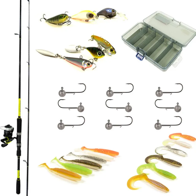 Découverte Pêche Du Carnassier|Packs Et Ensembles - PACIFICPECHE Pack Prêt à Pêcher Perche Bzone Striker 210M 5-21g + Moulinet + Nylon + Leurres + Boites