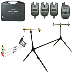 Supports Cannes|Packs - TEAM CARPFISHING Pack Repose canne 3 Détecteurs Process VX + Centrale + 3 Dropper + Rodpod 3 cannes