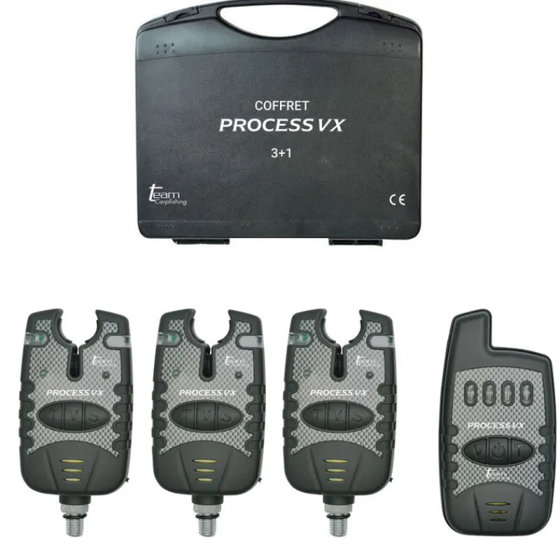 Supports Cannes|Packs - TEAM CARPFISHING Pack Repose canne 3 Détecteurs Process VX + Centrale + 3 Dropper + Rodpod 3 cannes