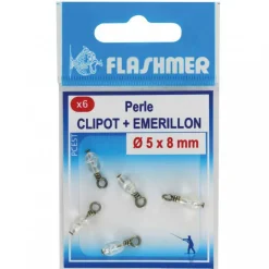 Montages / Hameçons - FLASHMER Perle clipot avec émerillon (x6)